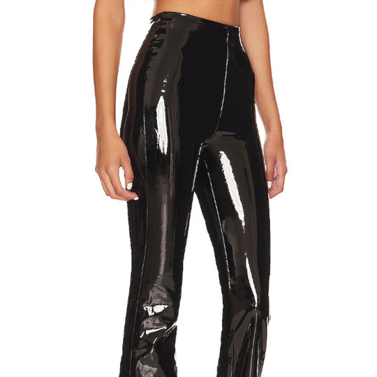 Damen Hochglänzende Flared-Leggings aus elastischem Material R&B