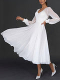 R&B Damen Midikleid mit Wickeloptik und transparenten Ärmeln