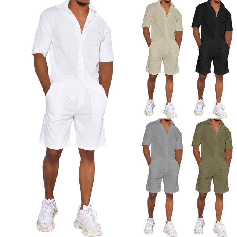 Herren lässiges Kurzarm-Walking-Outfit mit praktischen Taschen R&B