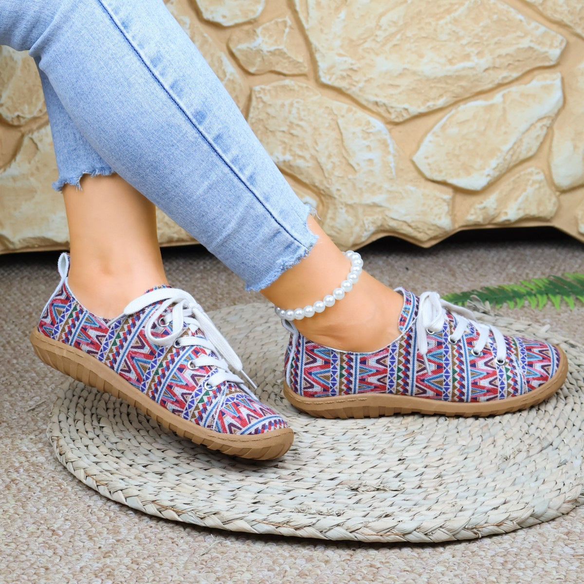 Damen Sneakers mit buntem Ethno-Muster und rutschfester Sohle R&B