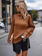Damen Strickpullover mit elegantem Rollkragen und modischen Ärmelöffnungen R&B