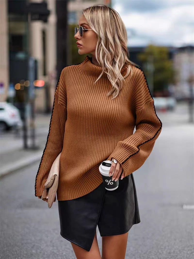 Damen Strickpullover mit elegantem Rollkragen und modischen Ärmelöffnungen R&B
