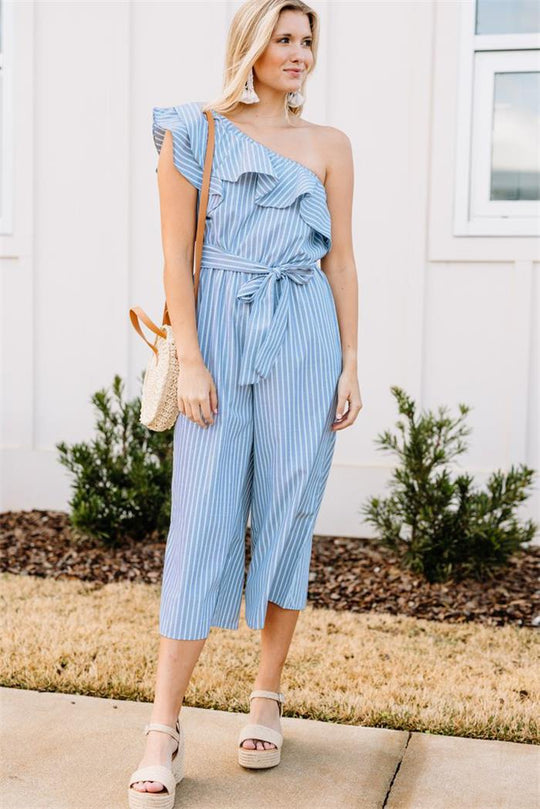 Damen Wickel-Jumpsuit mit asymmetrischem Träger und voluminösen Rüschen R&B