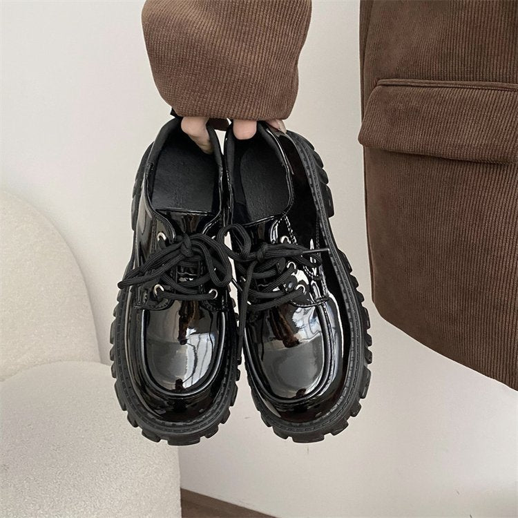 Damen trendige Schnürschuhe mit robuster Gummisohle und glänzender Oberfläche R&B