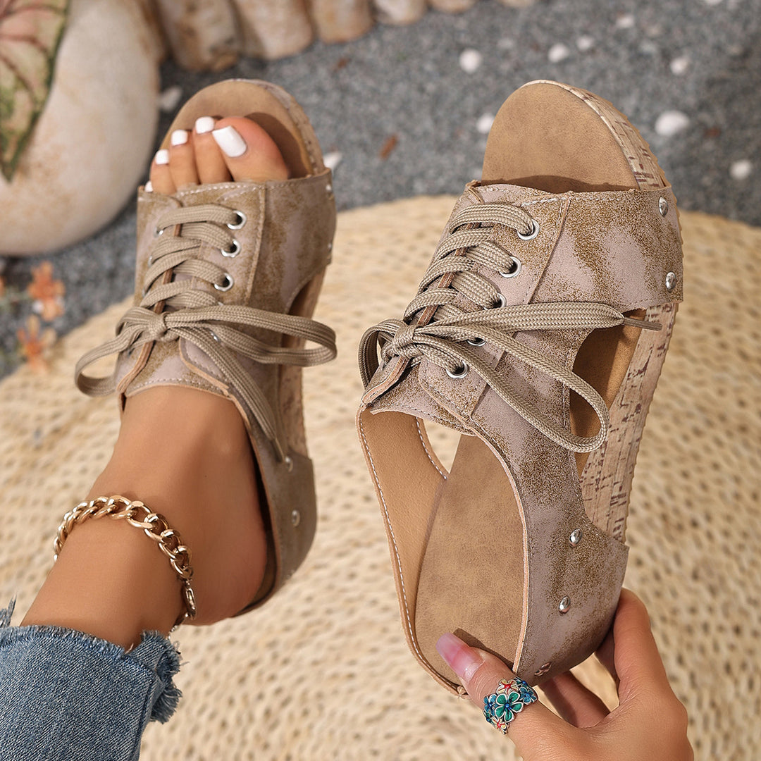 Damen Wedge-Sandalen mit modischem Schnürdesign und Korksohle R&B