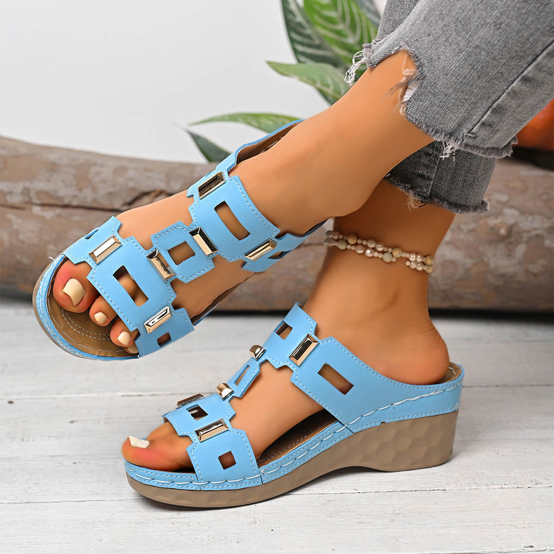 Damen Wedge-Sandalen mit modischen Verzierungen und komfortablem Fußbett R&B