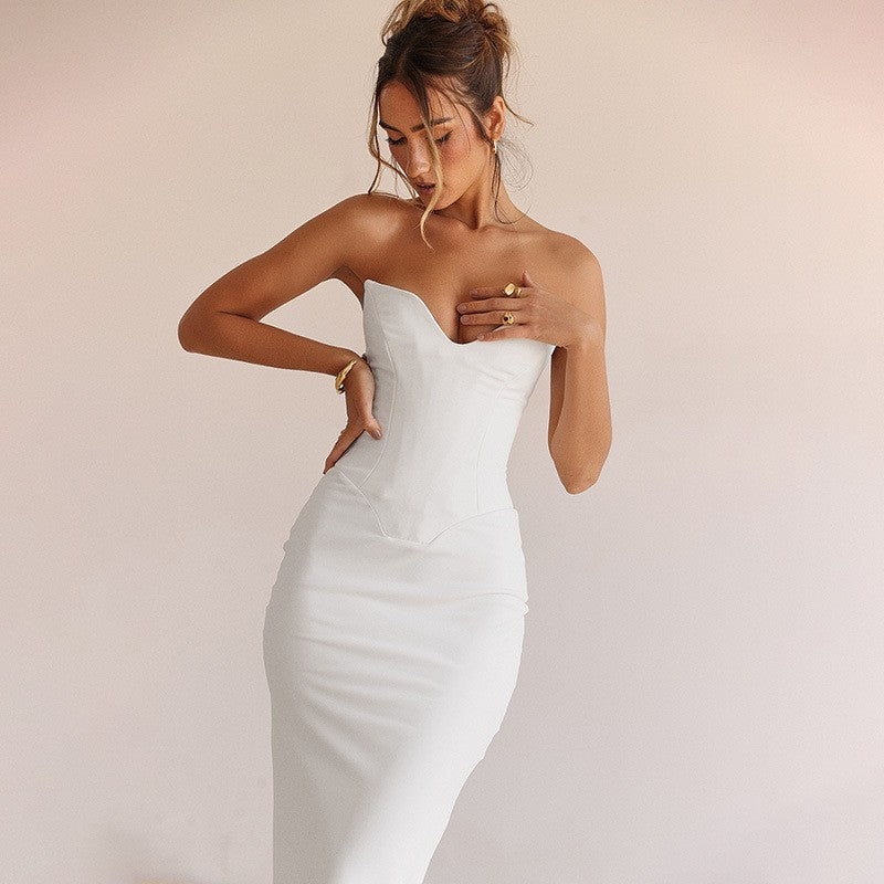 Damen Elegantes Abendkleid mit herzförmigem Ausschnitt und schwingendem Saum R&B