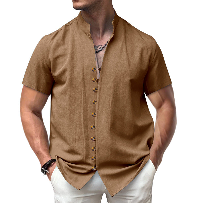 Herren elegant geschnittenes Kurzarmhemd mit Stehkragen R&B
