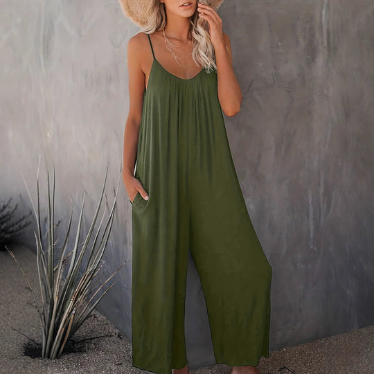Damen Lässiger Jumpsuit mit tiefem V-Ausschnitt und praktischen Taschen R&B