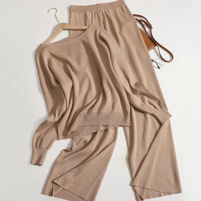 Damen lässiges Strickanzug-Set mit weitem Schnitt und modischen Details R&B