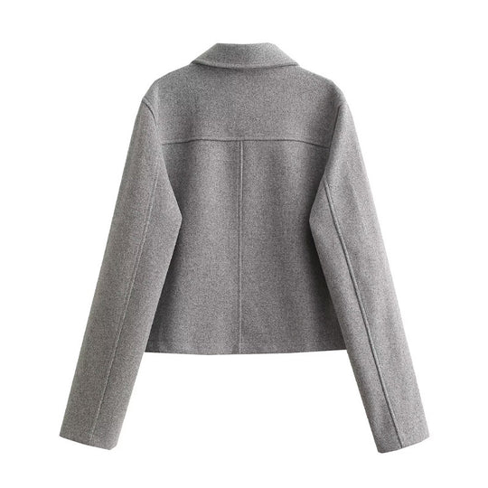 Damen modische Kurzjacke aus strukturiertem Wollmaterial mit praktischen Pattentaschen R&B