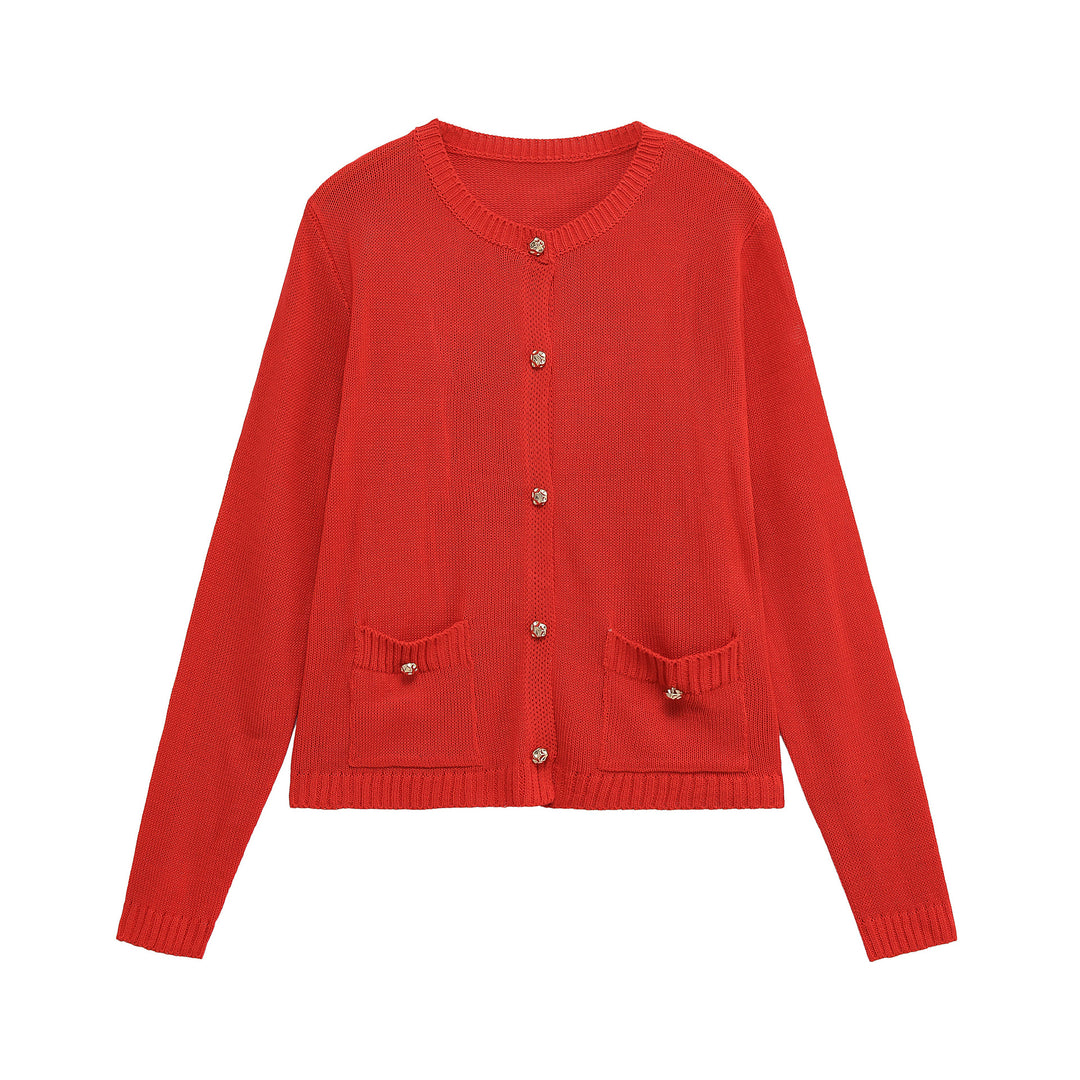 Damen bequeme Strickjacke mit Knopfdetails und aufgesetzten Taschen R&B