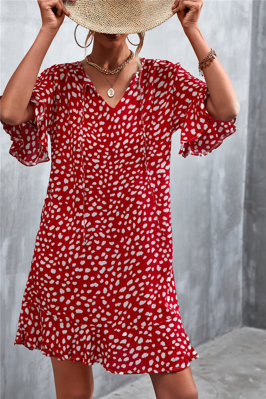 Damen lässiges V-Ausschnitt Sommerkleid mit voluminösen Ärmeln R&B