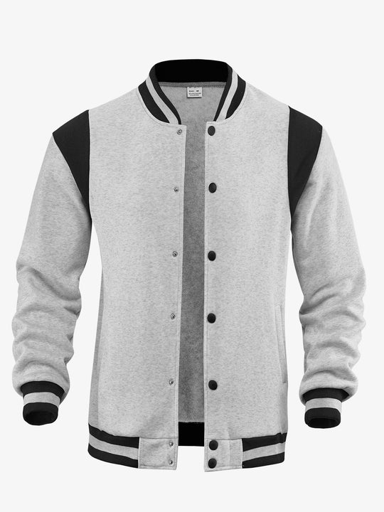 Herren nan legere Baseballjacke in Sweatqualität mit Druckknopfleiste geripptem Kragen und kontrastierendem Schulterbesatz R&B