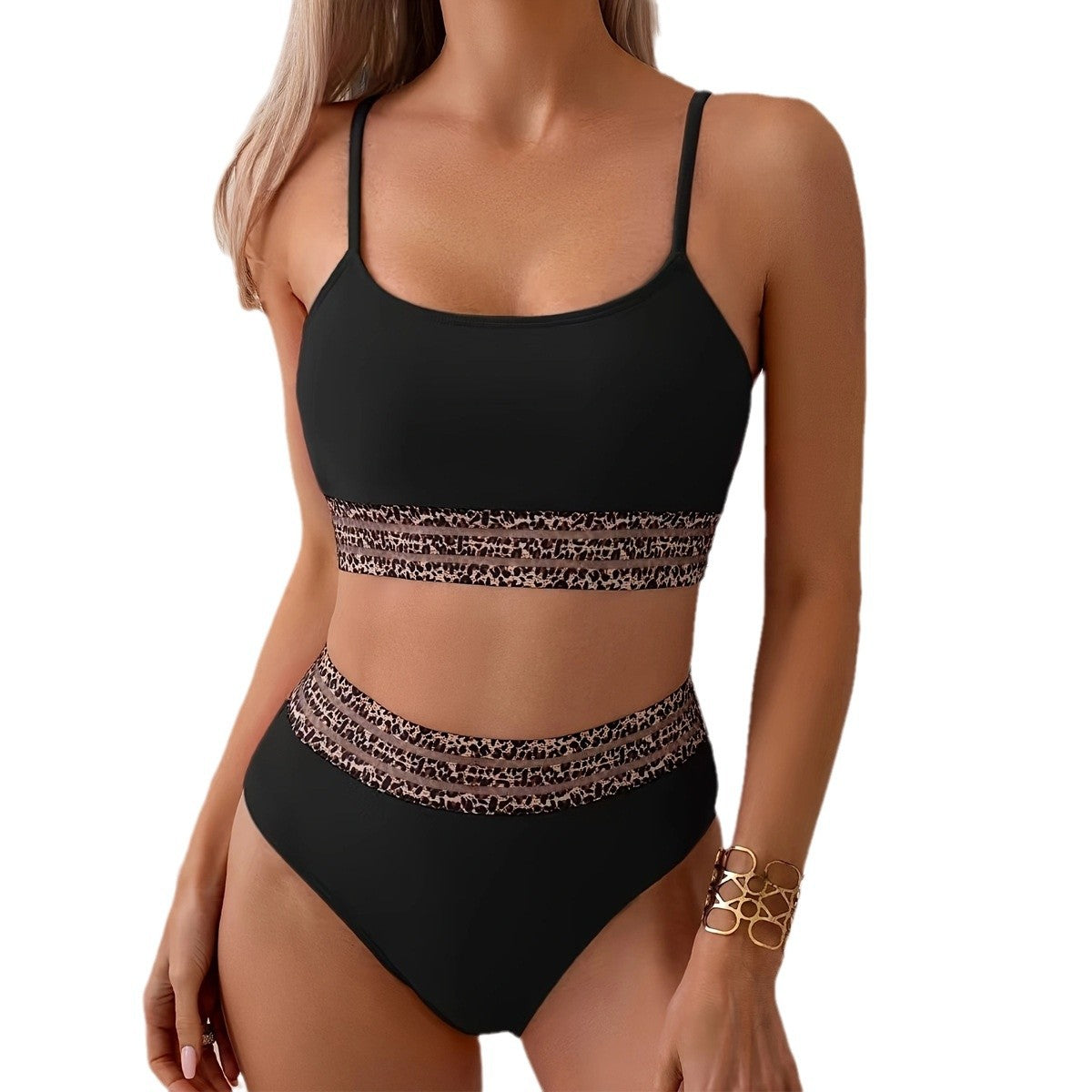 Damen Hochtailliertes Bikini-Set mit modischen Leoparden-Details R&B