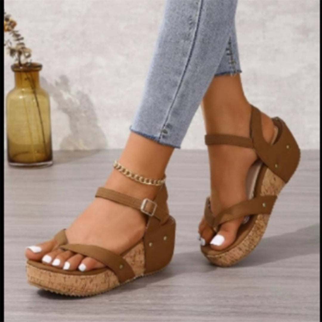 Damen mit modischem Kork-Plateau und verstellbarem Riemendesign Sandalen R&B