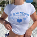 Damen Crop-T-Shirt mit kreativem Cocktail-Motiv und R&Brnem Schriftzug R&B
