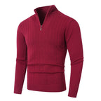 Herren nan gerippter Halbzip-Pullover mit Zopfmuster, Stehkragen und schmaler Passform R&B