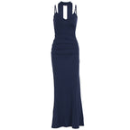 Damen Maxikleid mit figurbetontem Schnitt und elegantem Stehkragen R&B