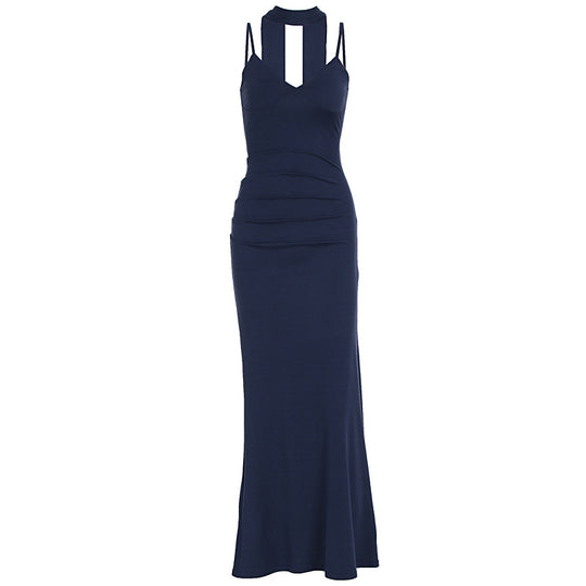 Damen Maxikleid mit figurbetontem Schnitt und elegantem Stehkragen R&B