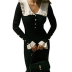 Damen Raffiniertes Strickkleid mit Rüschendetails und Perlknopfverzierung R&B