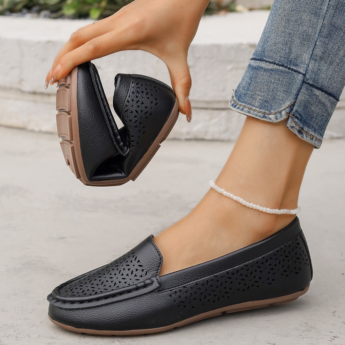 Damen slip-on Loafers mit durchbrochenem Design R&B