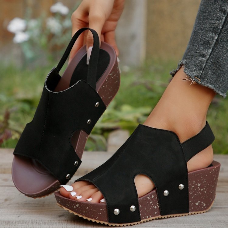 Damen bequeme Wedge-Sandalen mit modischem Cut-Out-Design und dekorativen Akzenten R&B