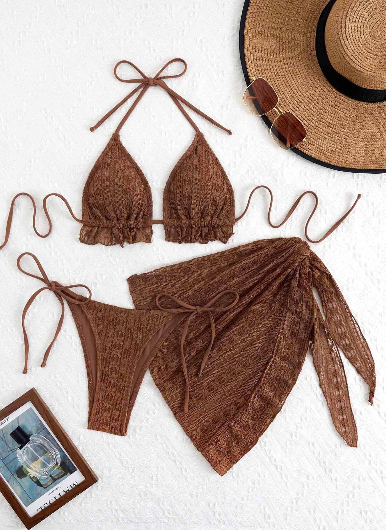 Damen Triangel-Bikini mit raffiniertem Spitzenmuster R&B