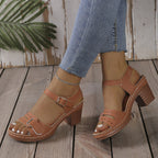 Damen modische Sandaletten mit eleganter Schnalle und Holz-Blockabsatz R&B