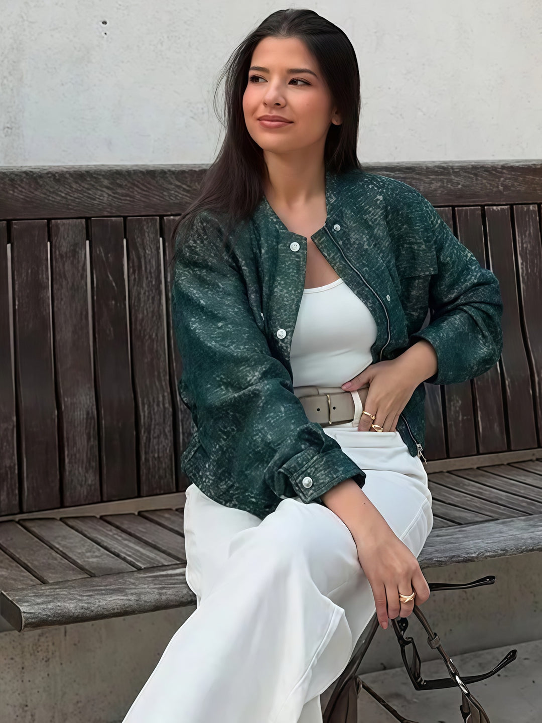 Damen Lässige Oversized-Jacke mit Knopfverschluss R&B