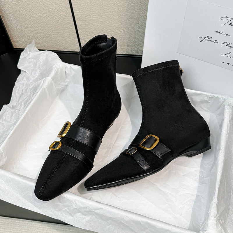 Damen Ankle Boots mit modischen Schnallen und spitz zulaufendem Design