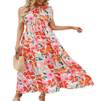 Damen Maxikleid mit floralem Design und elastischem Taillenbund R&B