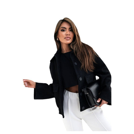Damen Oversized Wolljacke mit modernen Knopfdetails und praktischen Taschen R&B