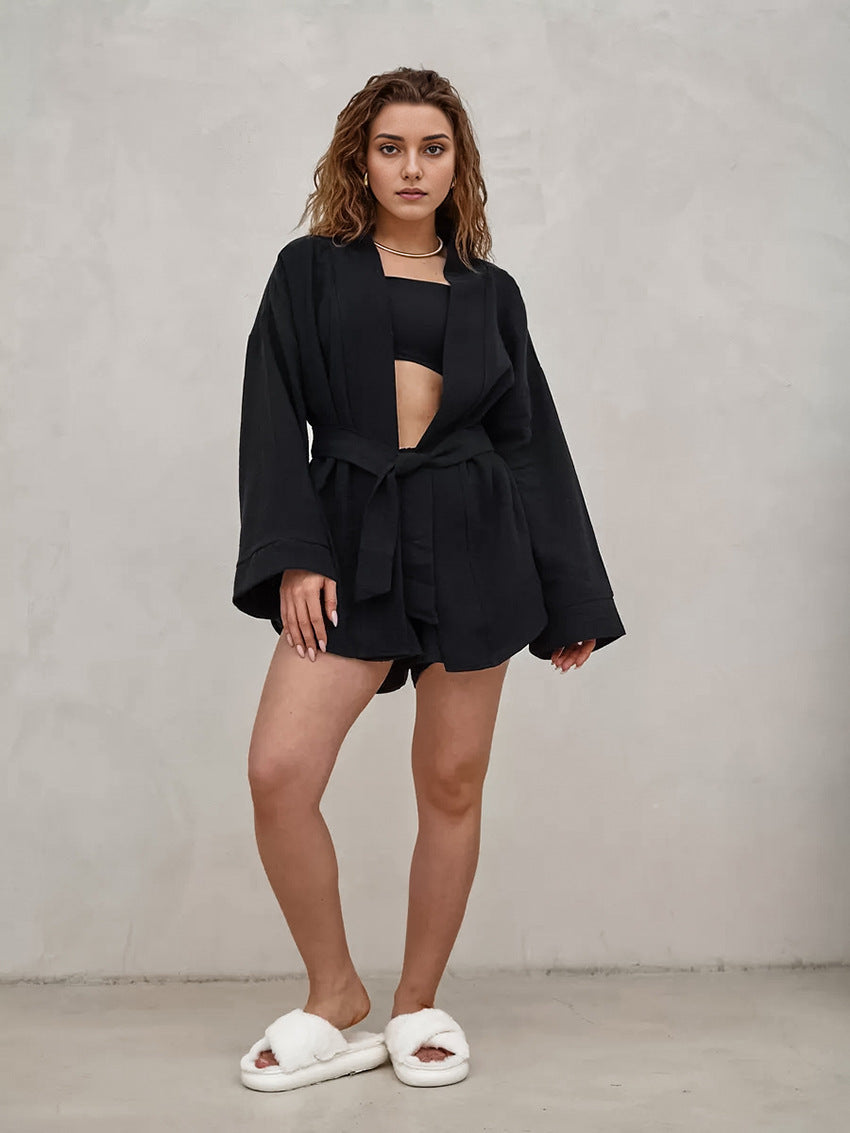 Damen Lässiges Lounge-Set aus leichtem Material mit oversized Kragen R&B