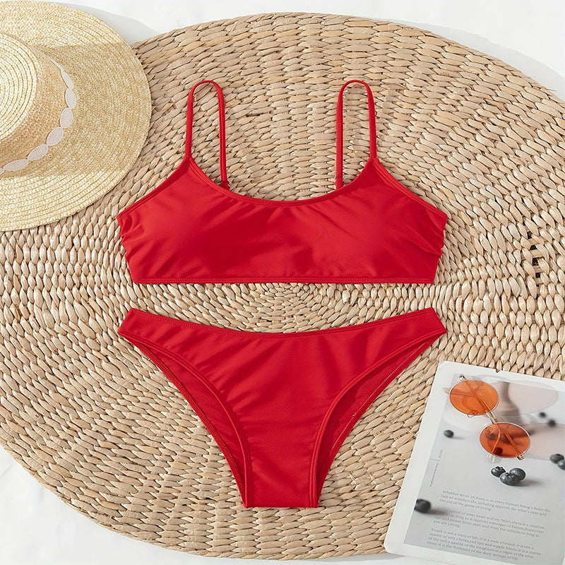 Damen Hochtailliertes Bikini-Set mit schmalen Trägern und elastischem Bund R&B
