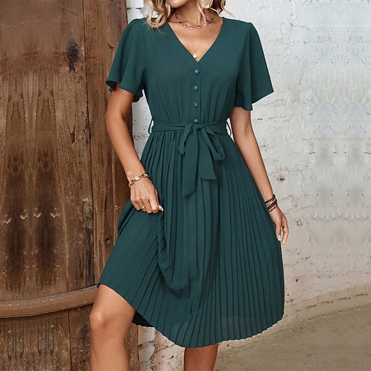 Damen Midikleid mit elegantem Faltenwurf und taillierbarem Gürtel R&B