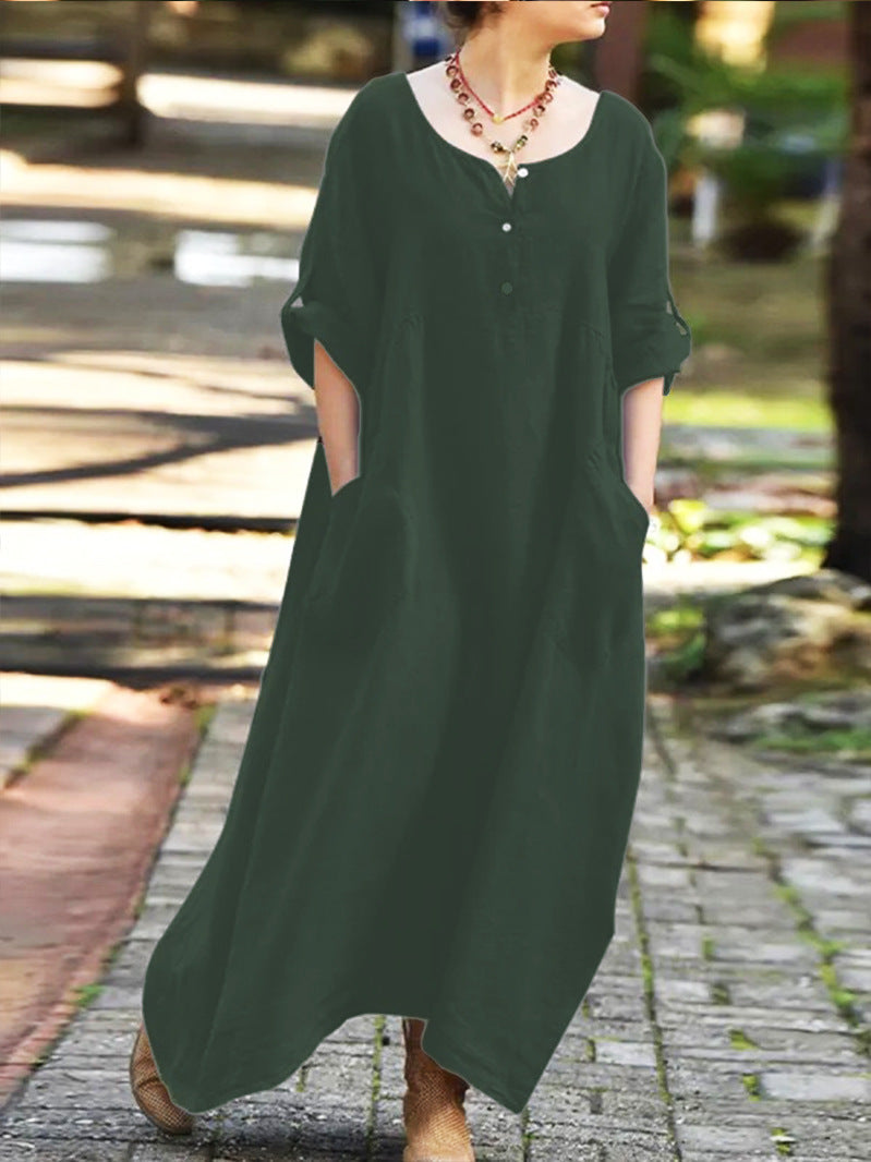 Damen lässiges Maxikleid mit praktischen Taschen und Knopfdetails R&B
