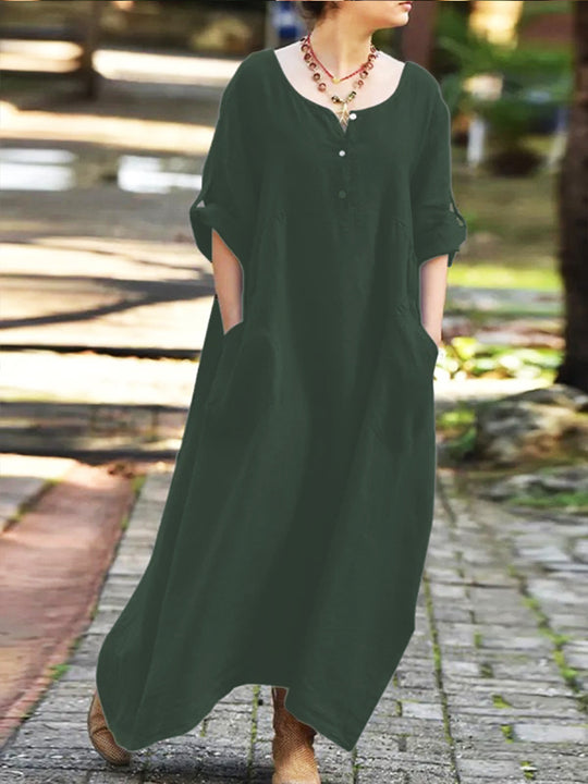 Damen lässiges Maxikleid mit praktischen Taschen und Knopfdetails R&B