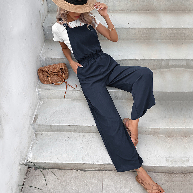 Damen lässiger Jumpsuit mit weitem Bein und elastischem Bund R&B