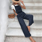 Damen lässiger Jumpsuit mit weitem Bein und elastischem Bund