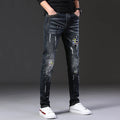 Herren Slim Fit Jeans mit kreativen Rissdesign und Farbklecksen R&B