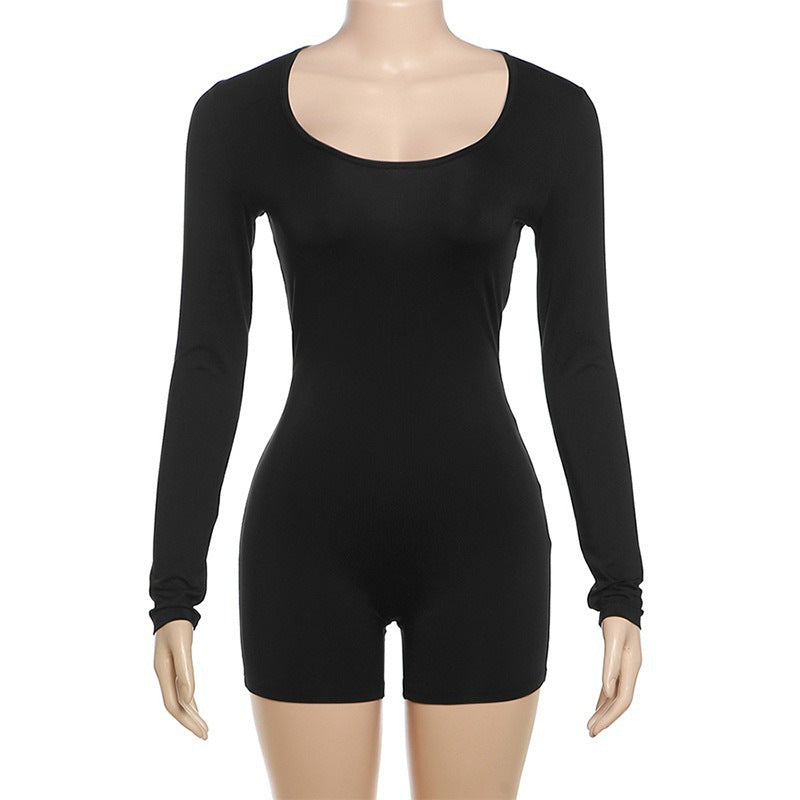 Damen Figurbetontes Kurzarm-Jumpsuit mit langem Arm R&B