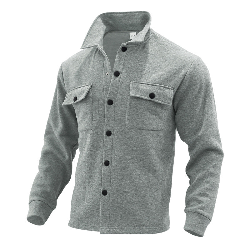 Herren Fleece-Hemdjacke mit zwei Brusttaschen und modischem Stehkragen R&B