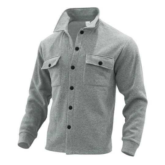 Herren Fleece-Hemdjacke mit zwei Brusttaschen und modischem Stehkragen R&B
