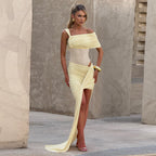 Damen Raffiniertes Maxikleid mit asymmetrischem Design und figurnaher Passform R&B