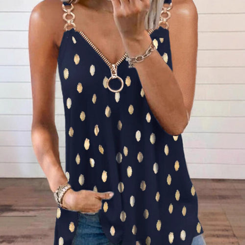 Damen nan legeres Trägertop mit O-Ring-Reißverschluss, Ketten-Trägerdetail und Metallic-Tupfen R&B