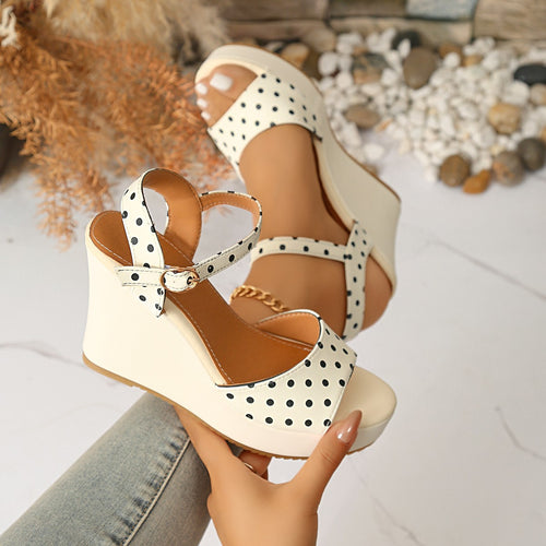 Damen Modische Wedge-Sandalen mit Punkte-Design und verstellbarem Riemen R&B