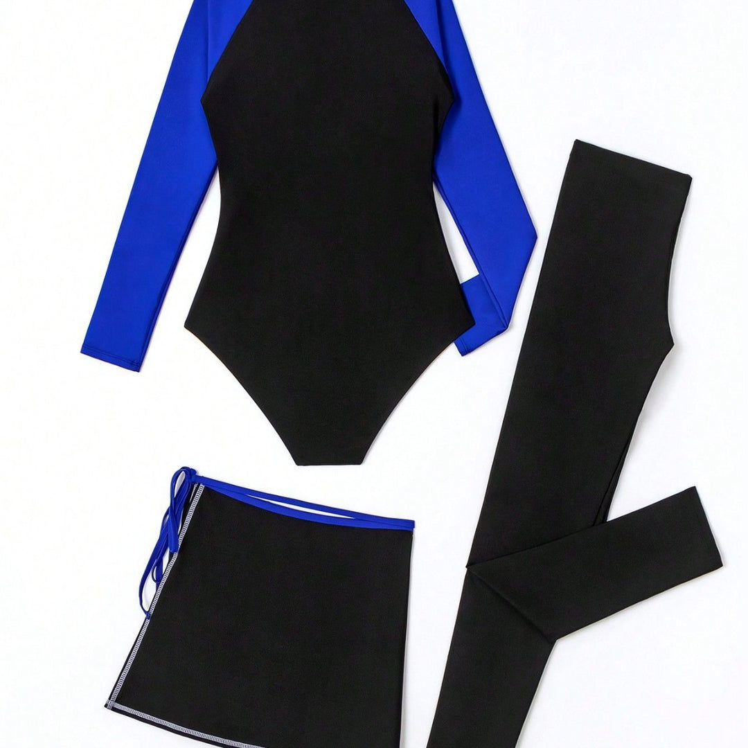Damen Sportlicher UV-Schutz-Schwimmanzug mit langem Arm und Rock R&B