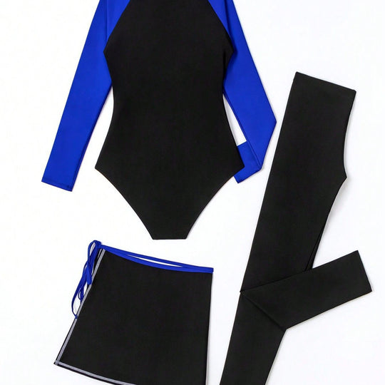 Damen Sportlicher UV-Schutz-Schwimmanzug mit langem Arm und Rock R&B