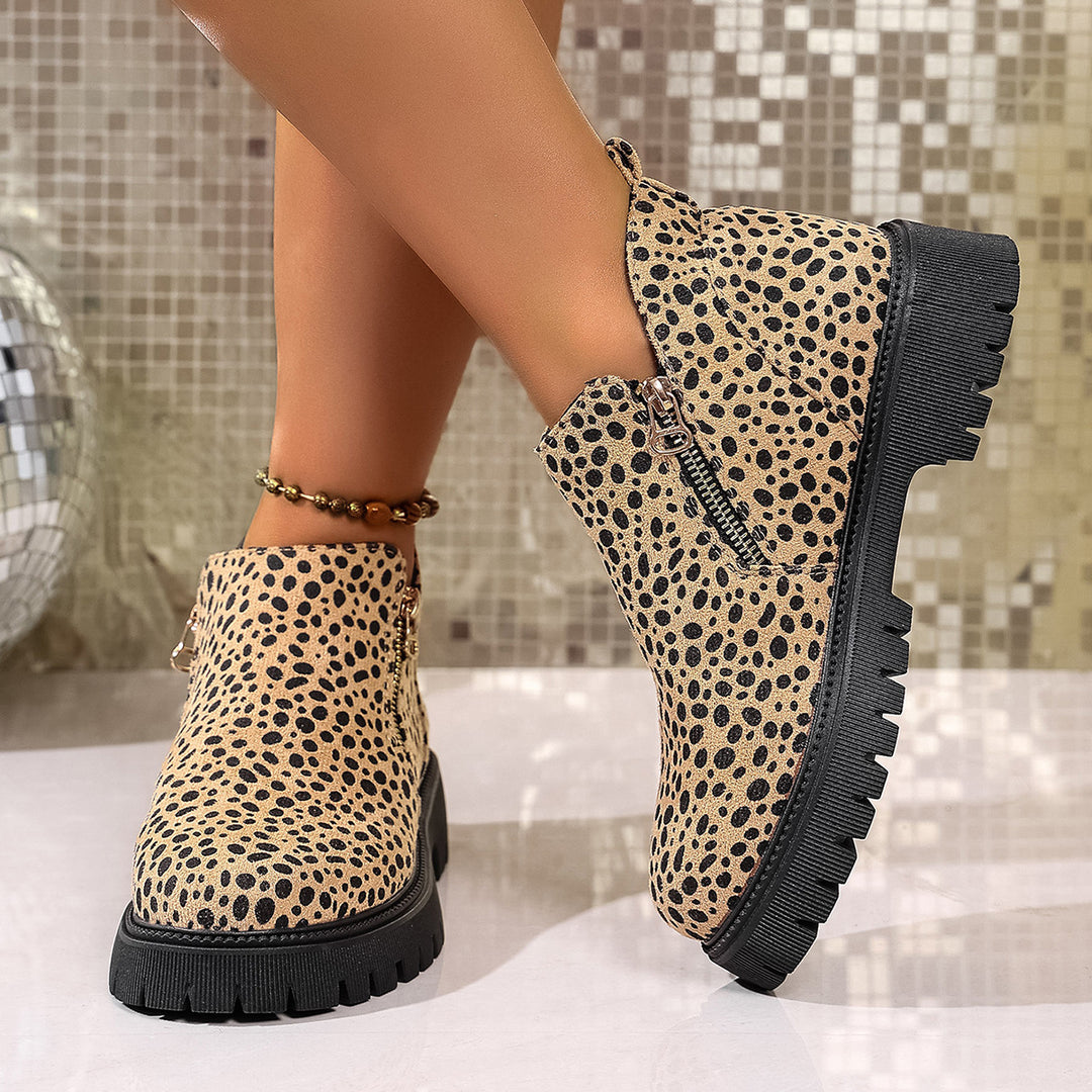Damen Chelsea-Stiefel mit modischem Leopardenmuster und rutschfester Profilsohle R&B
